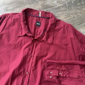 Hugo Boss Long Sleeve‎ Shirt Mens Size 5XL Liam Kent Button Down Burgundy Red